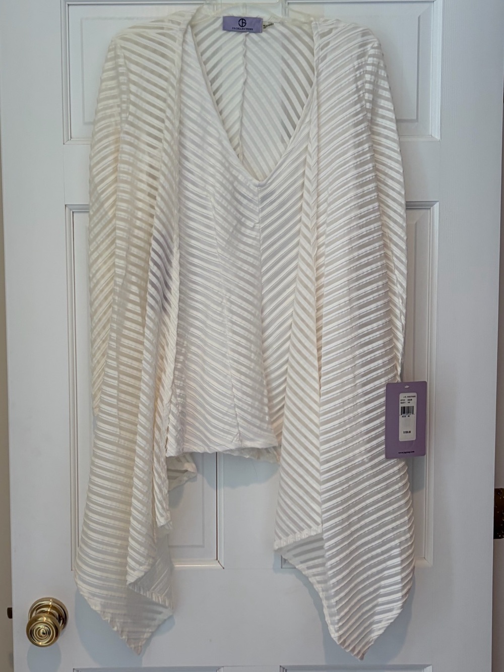 NWT JS Collection SET - Sheer Striped Waterfall Cardigan & Tank Top- White/Cream